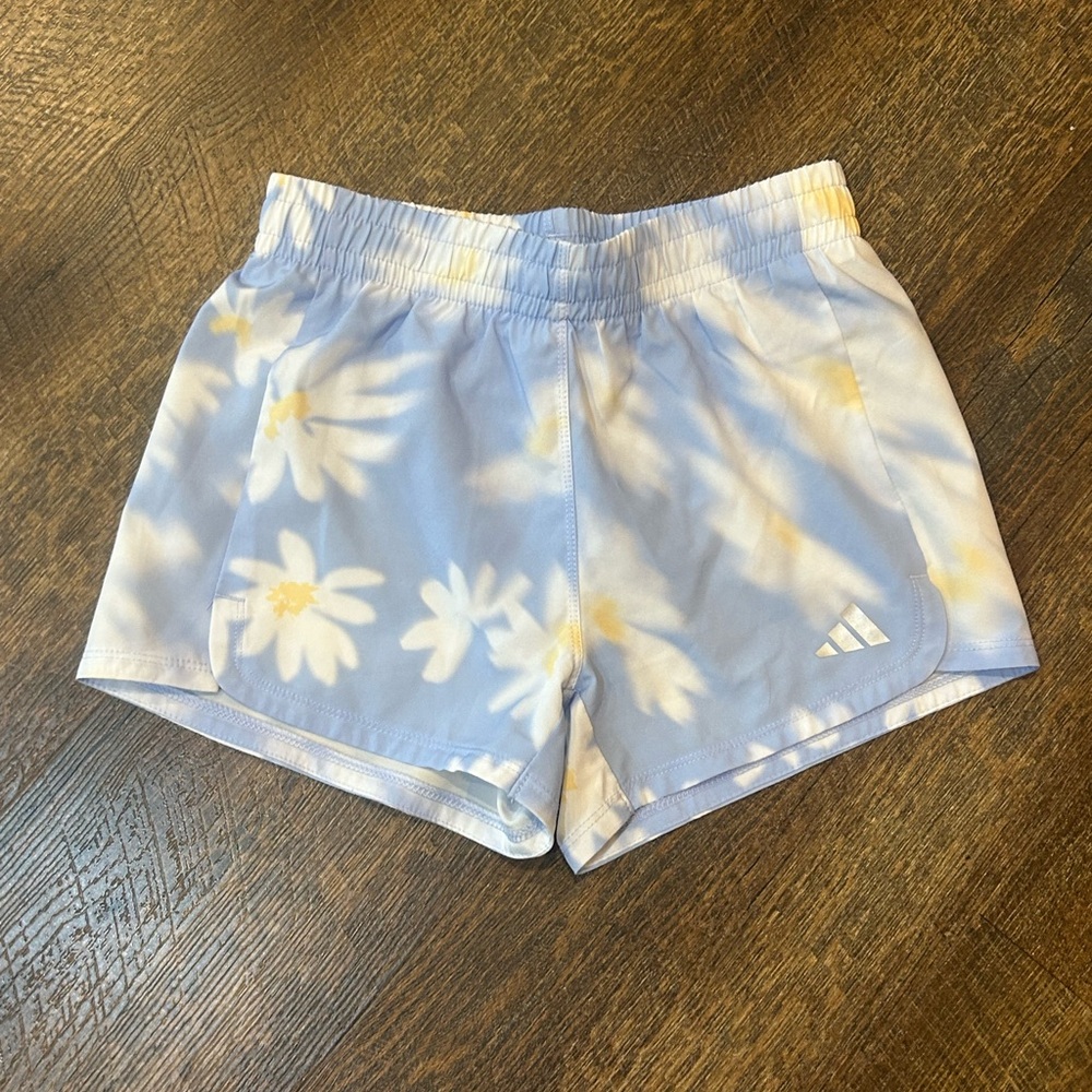 SOLD adidas Girls Light Blue Daisy Print Athletic Shorts